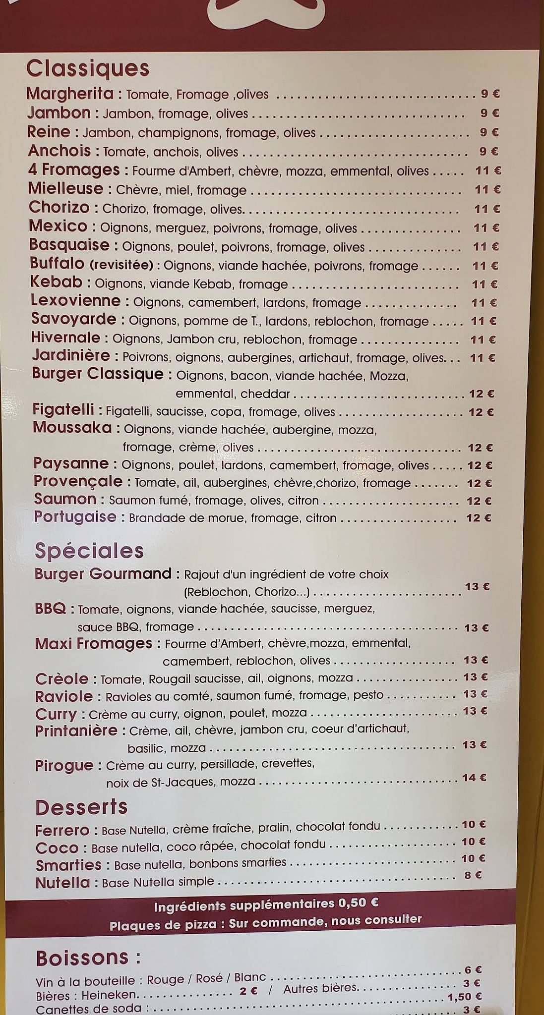 Menu de Pizza Benoit