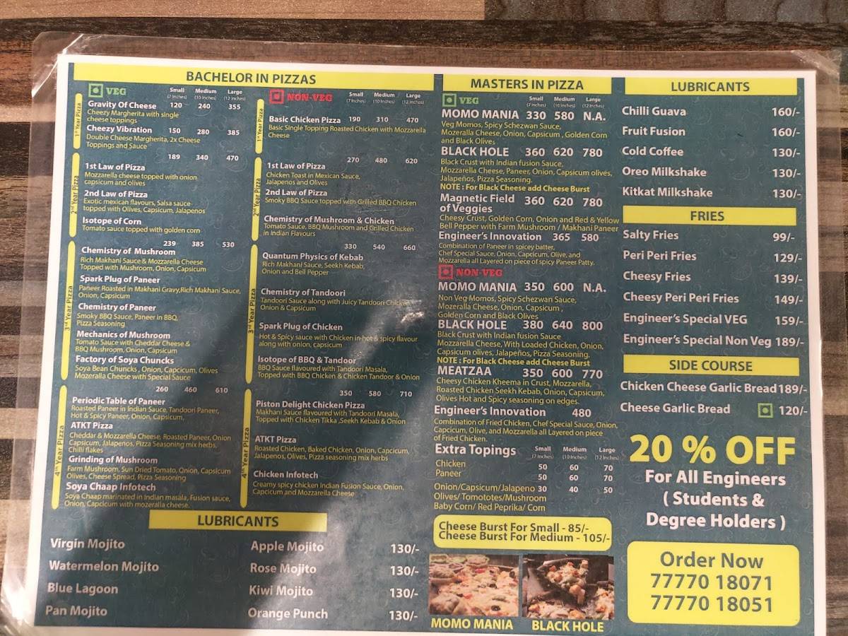 Menu at Pizza By Engineers, Mumbai