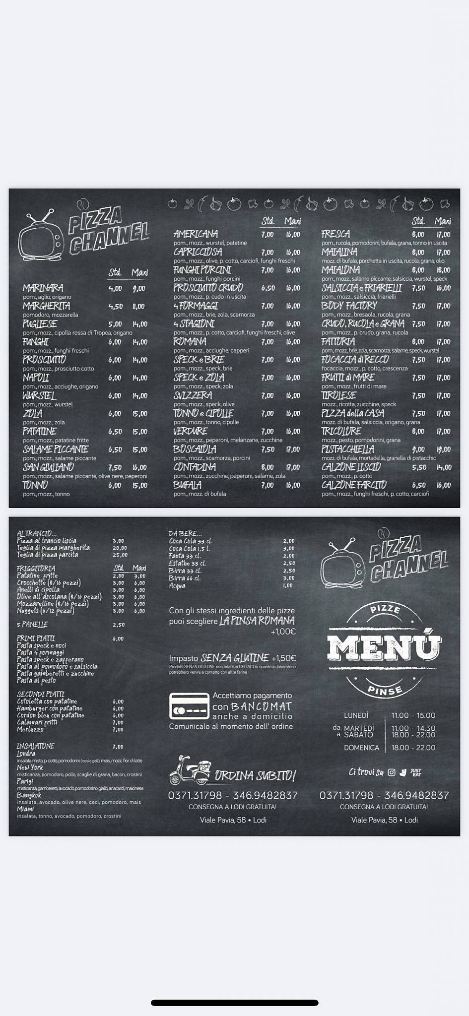 Menu di Pizza Channel 