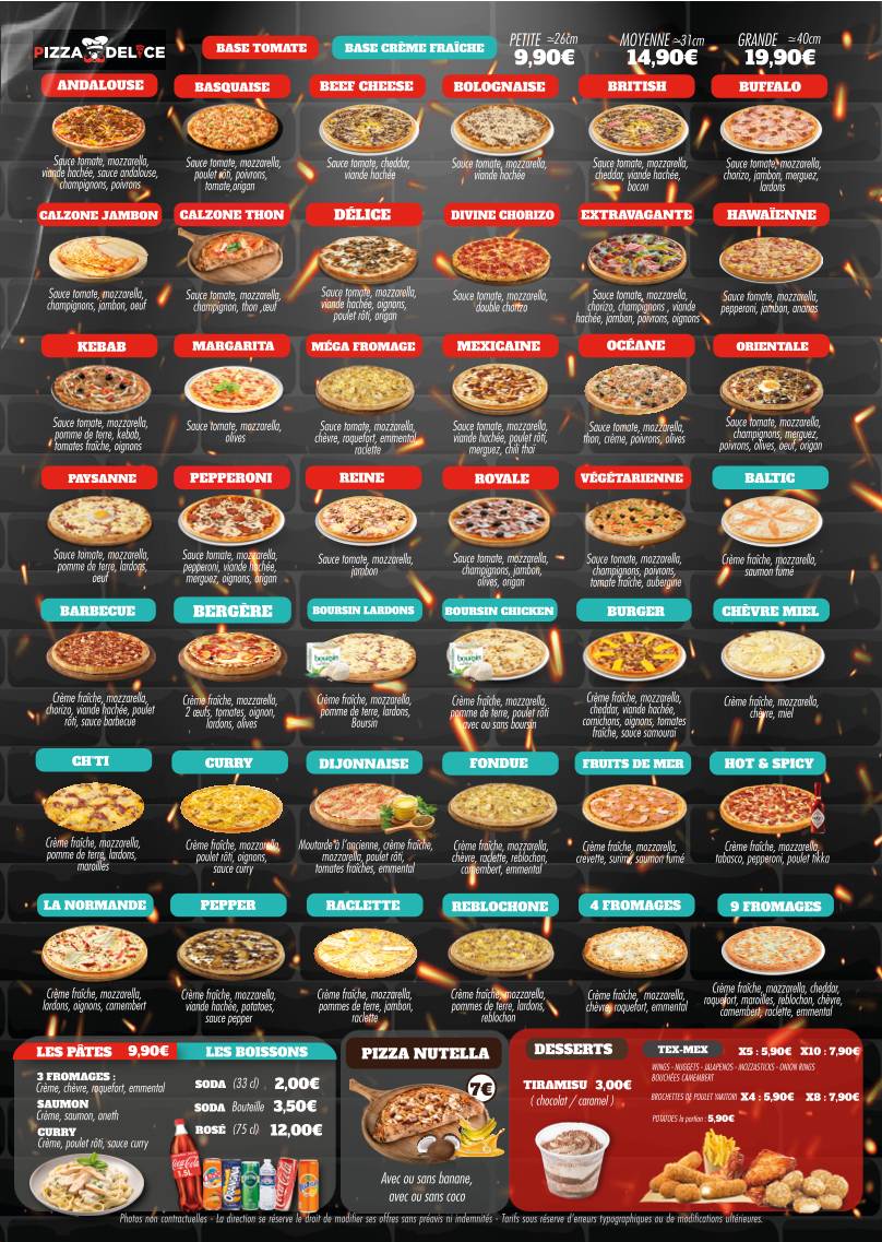Menu de Pizza Délice