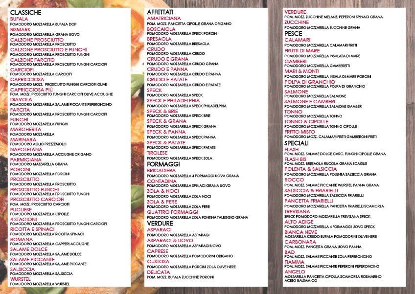 Menu di Pizza Flash al Castello Capriolo 