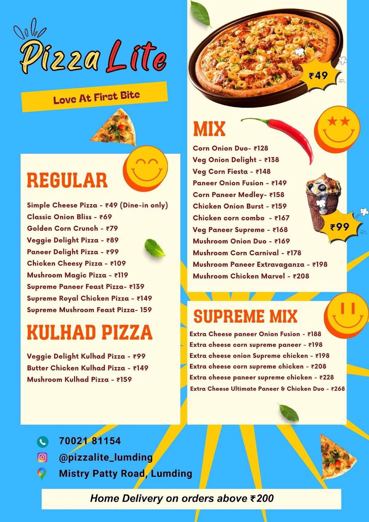 Pizza Lite menu