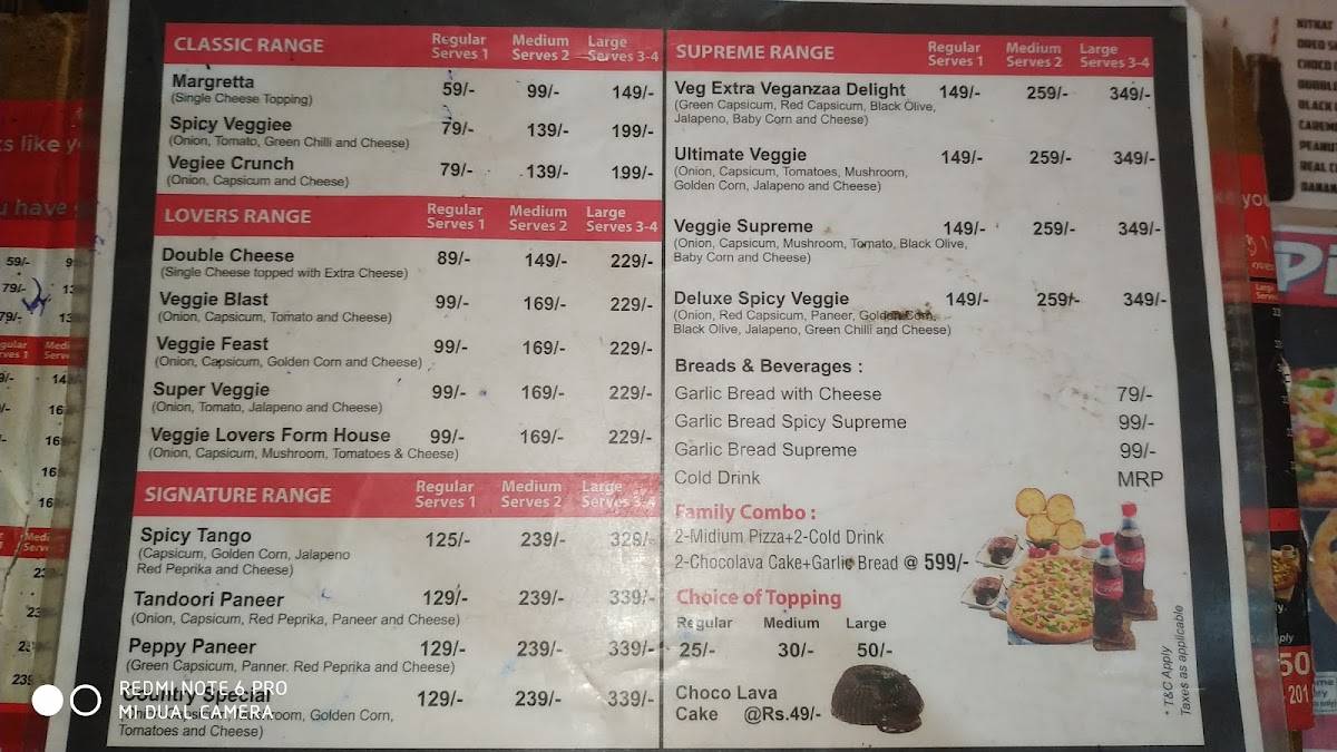 Pizza Oven menu