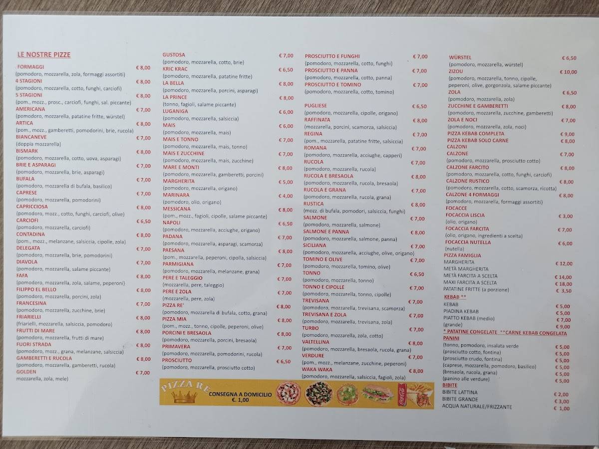 Menu di pizzeria re 