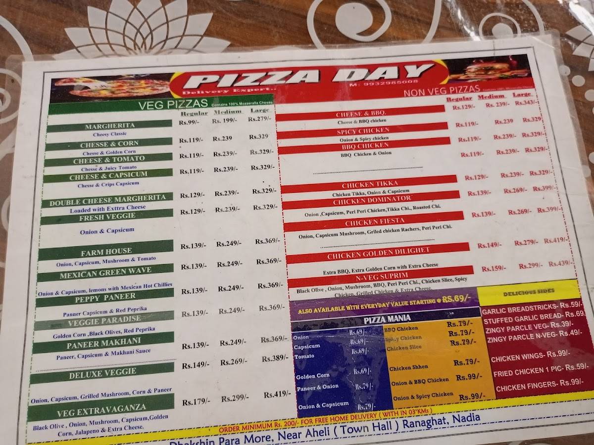 Pizza day menu