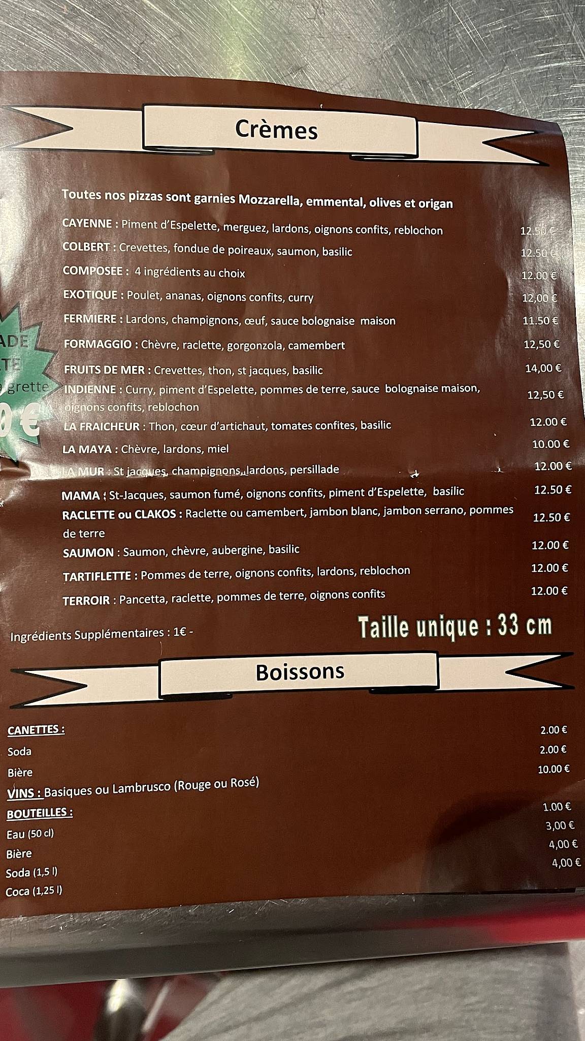 Menu de Pizza des Halles Rochefort