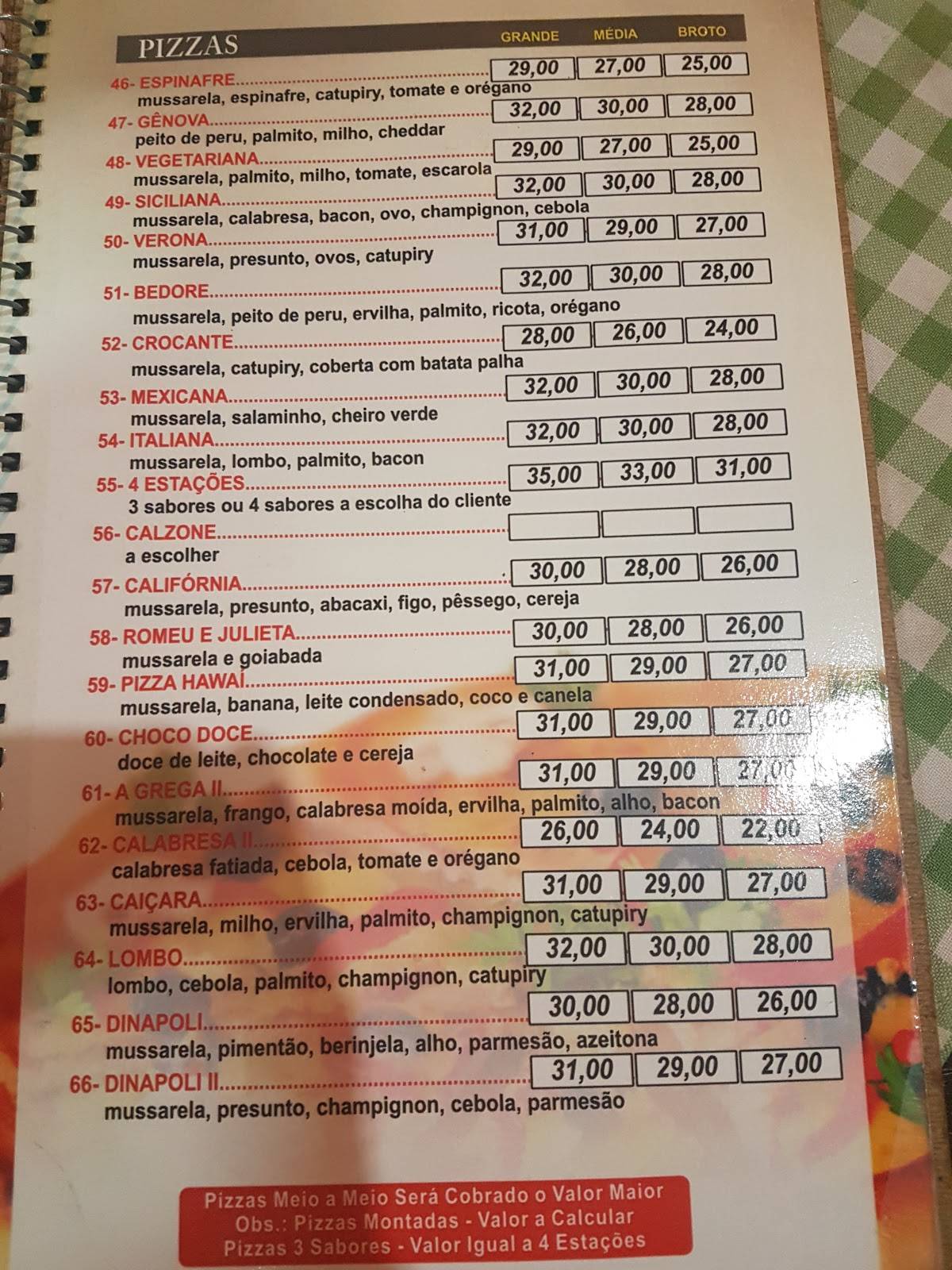Pizzaria Dinapoli cardápio
