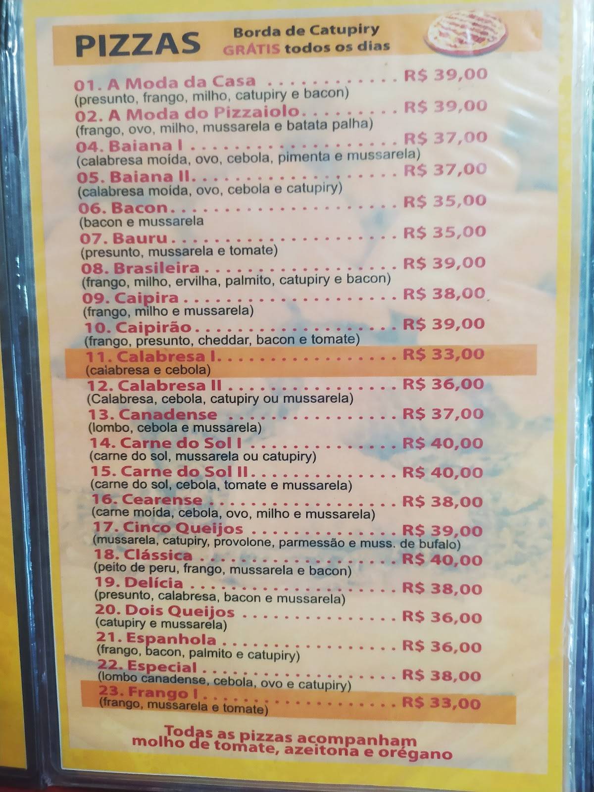 Pizzaria Dois Corações cardápio