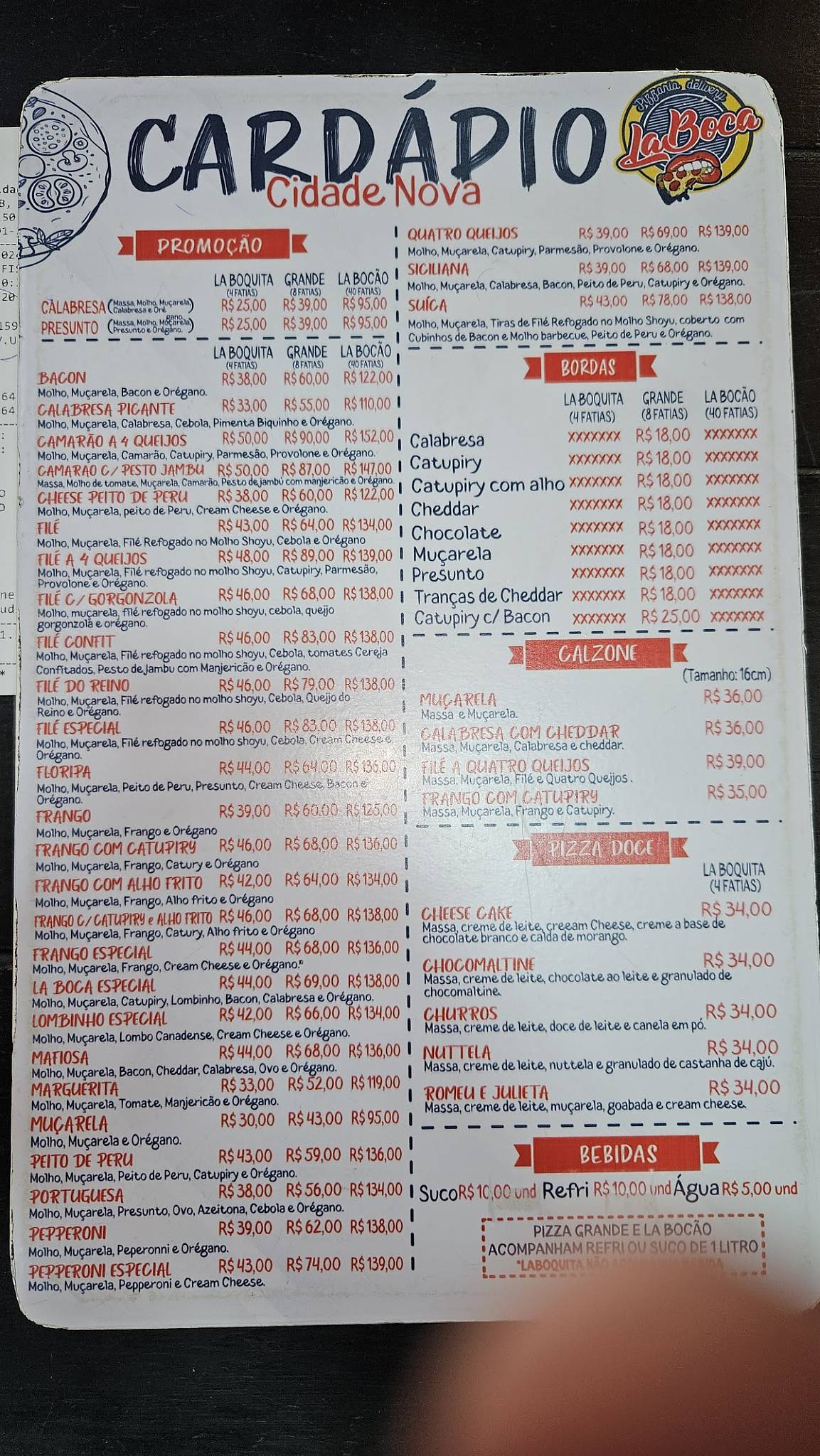 Pizzaria La Boca Cidade Nova cardápio