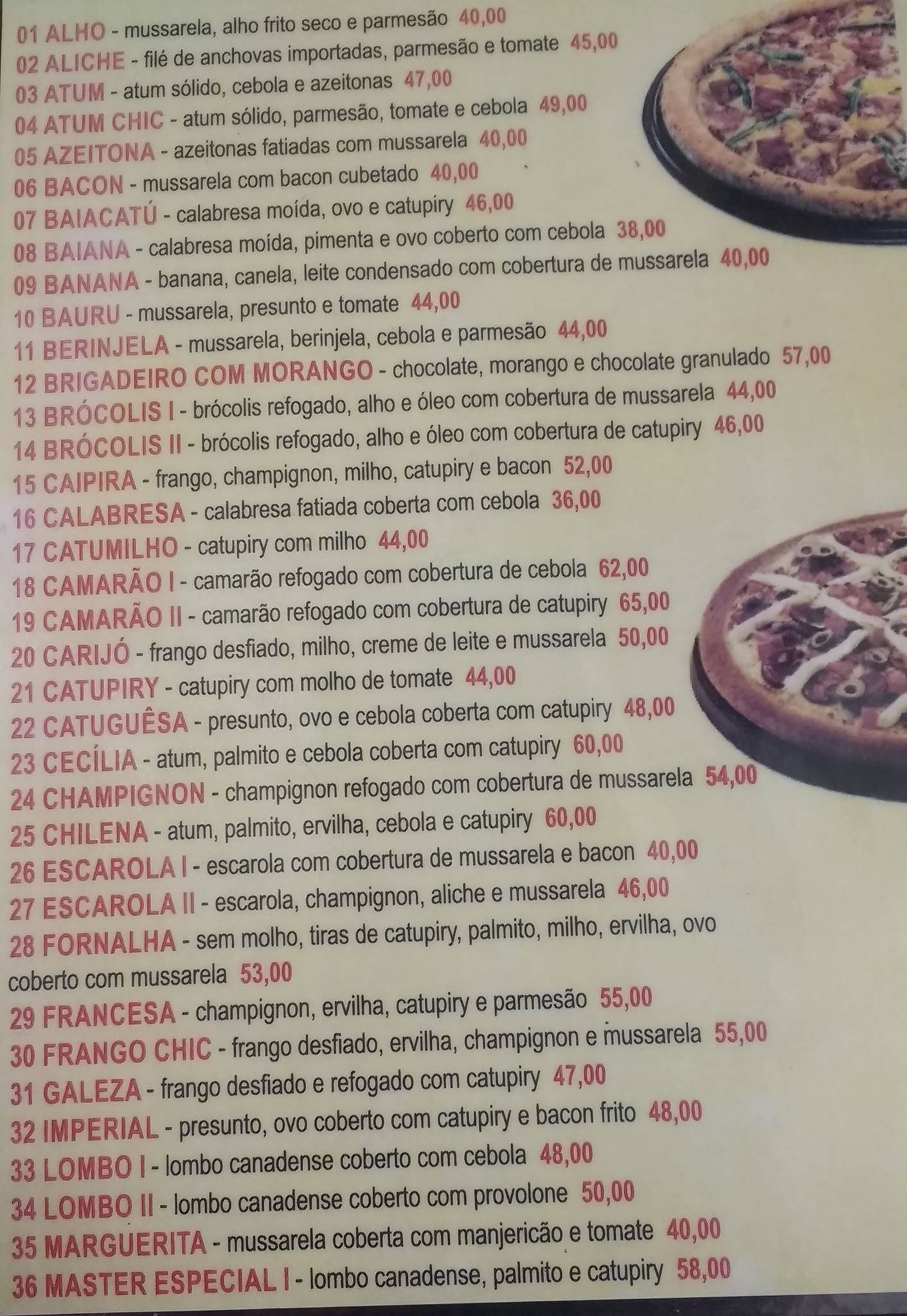 Pizzaria Master cardápio