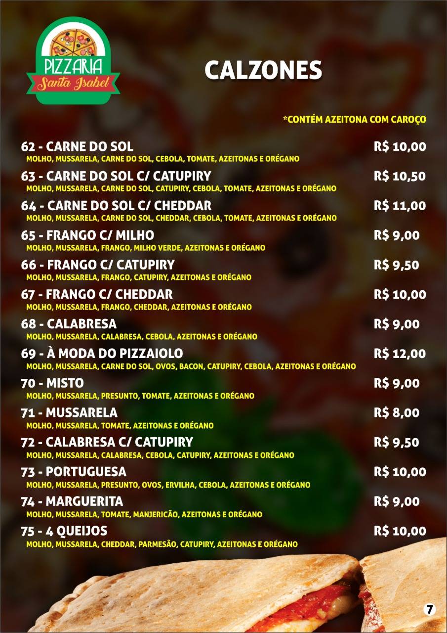 Pizzaria Santa Isabel cardápio