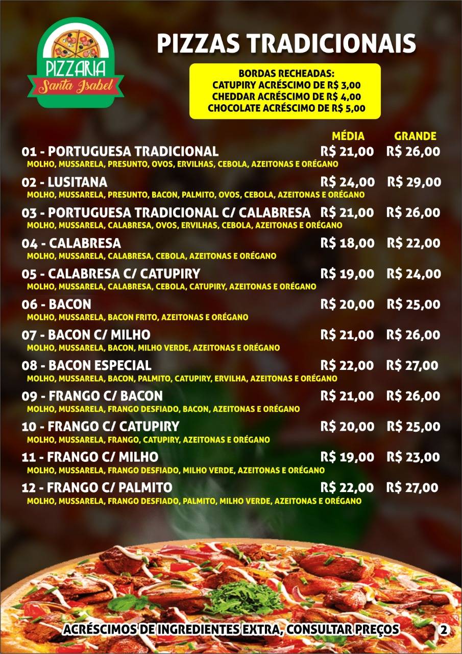 Pizzaria Santa Isabel cardápio