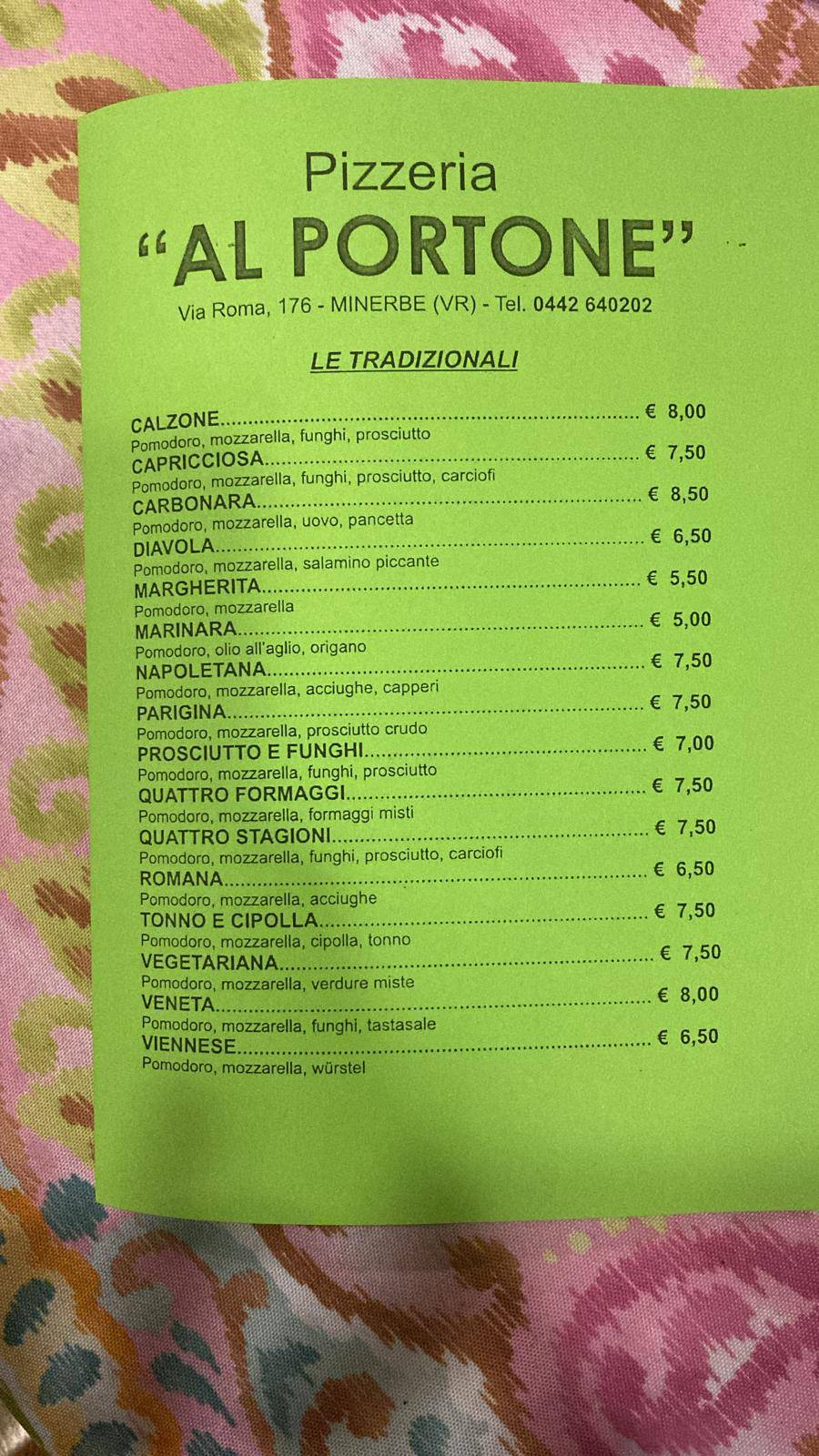 Menu di Pizzeria Al Portone 