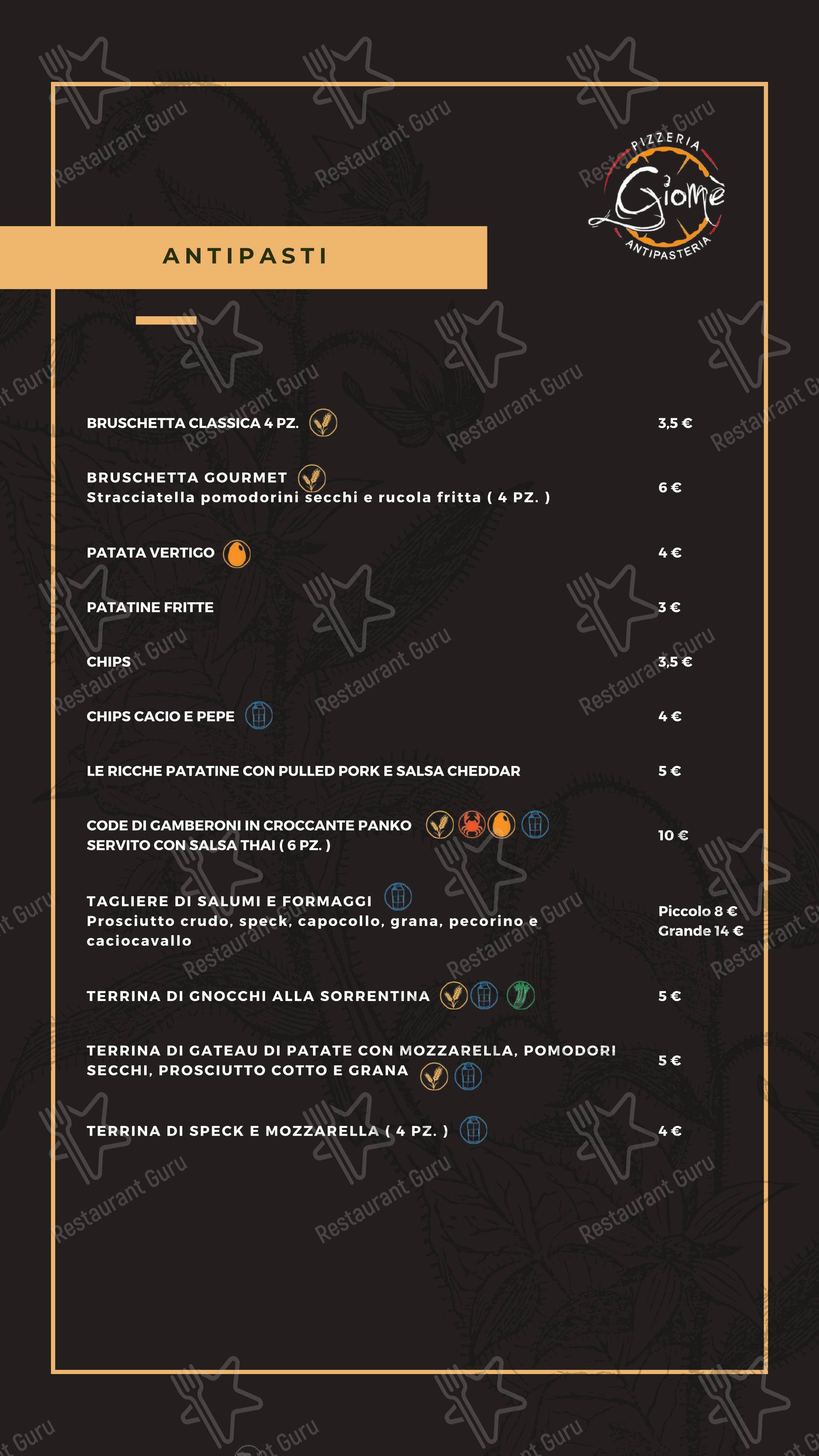 Pizzeria Antipasteria Giomè in Valenzano - Menu