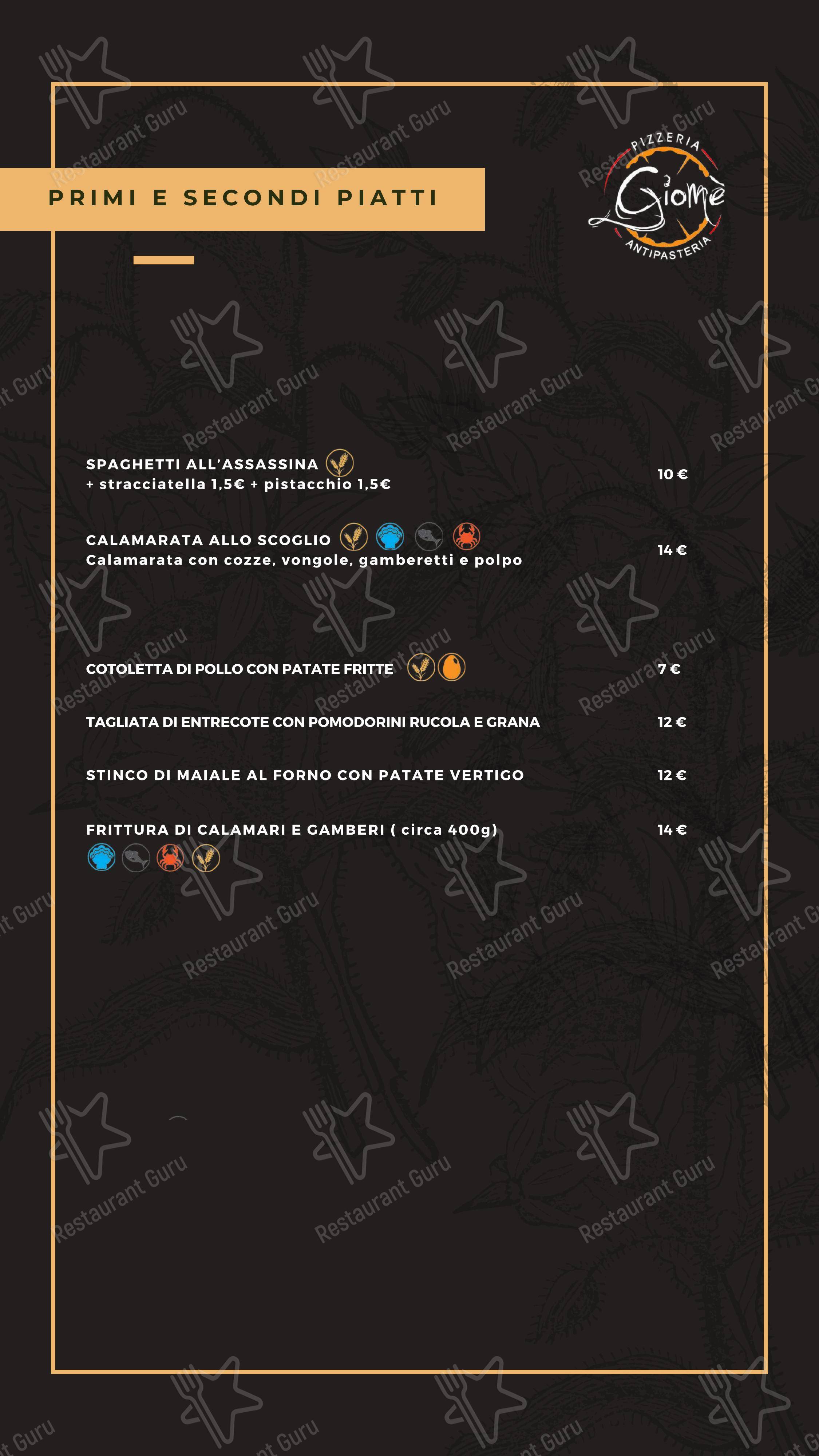Menu di Pizzeria Antipasteria Giomè - Menu
