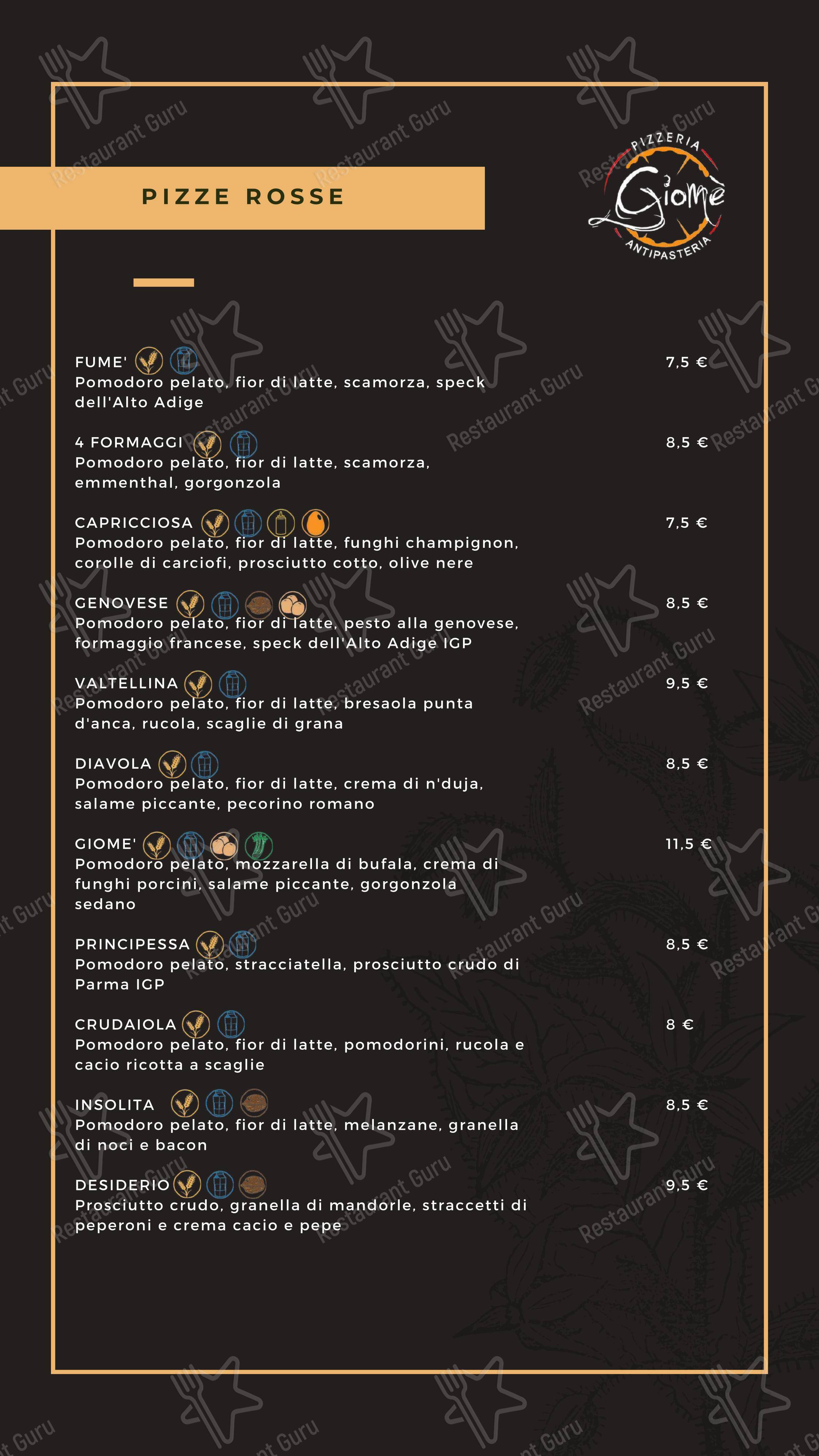 Menu di Pizzeria Antipasteria Giomè - Menu