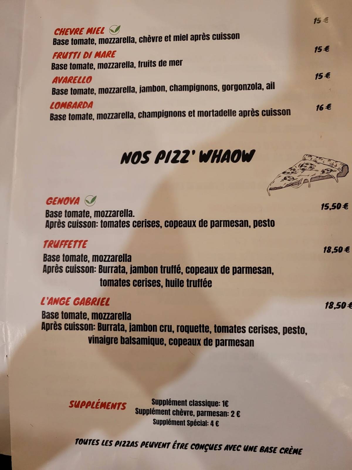 Menu de Pizzeria Avarello