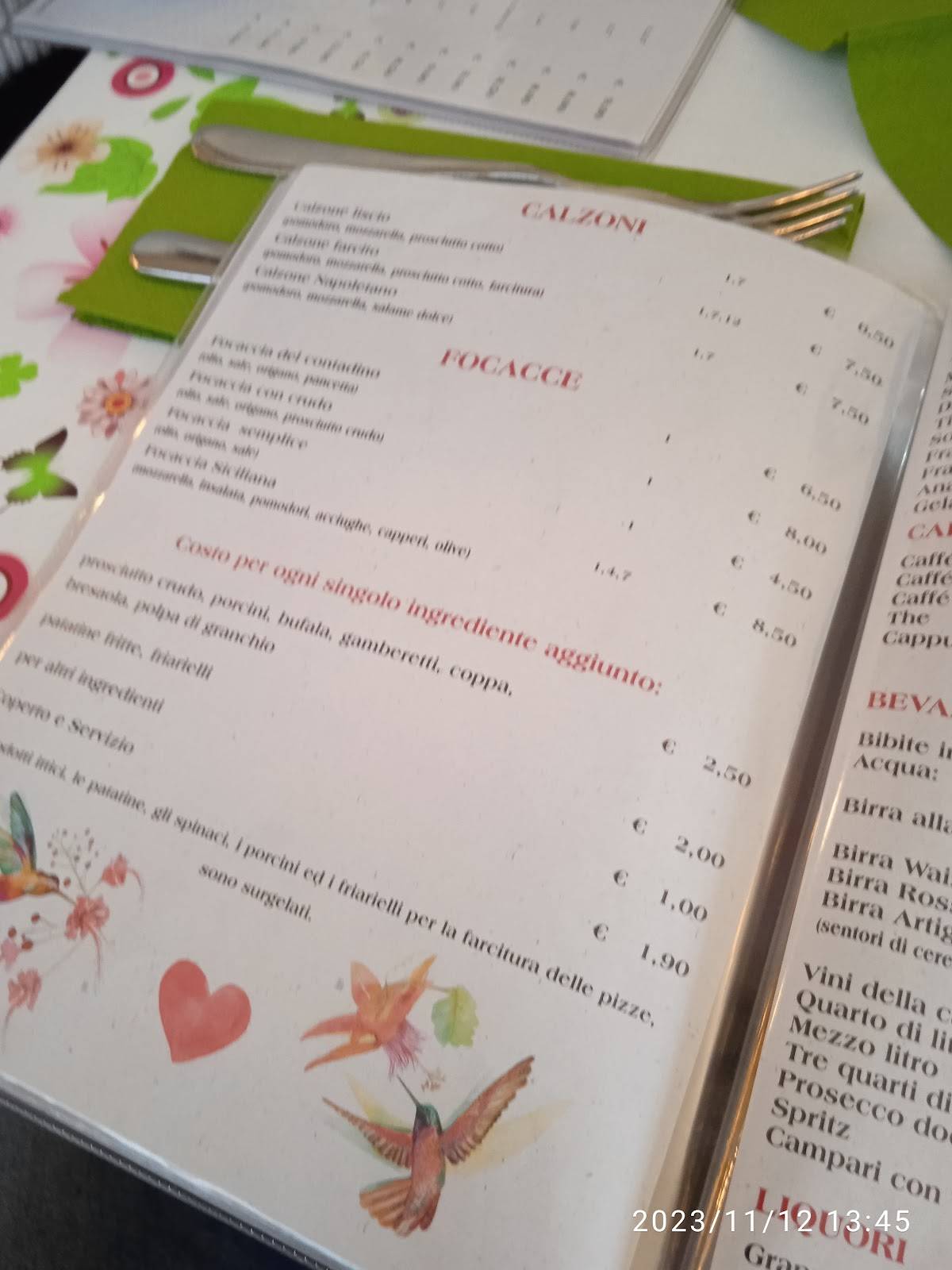 Menu di Pizzeria Colibrì 