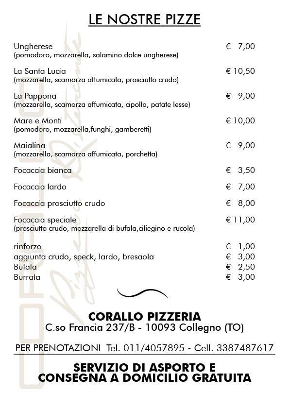 Menu di Corallo Ristorante Collegno 