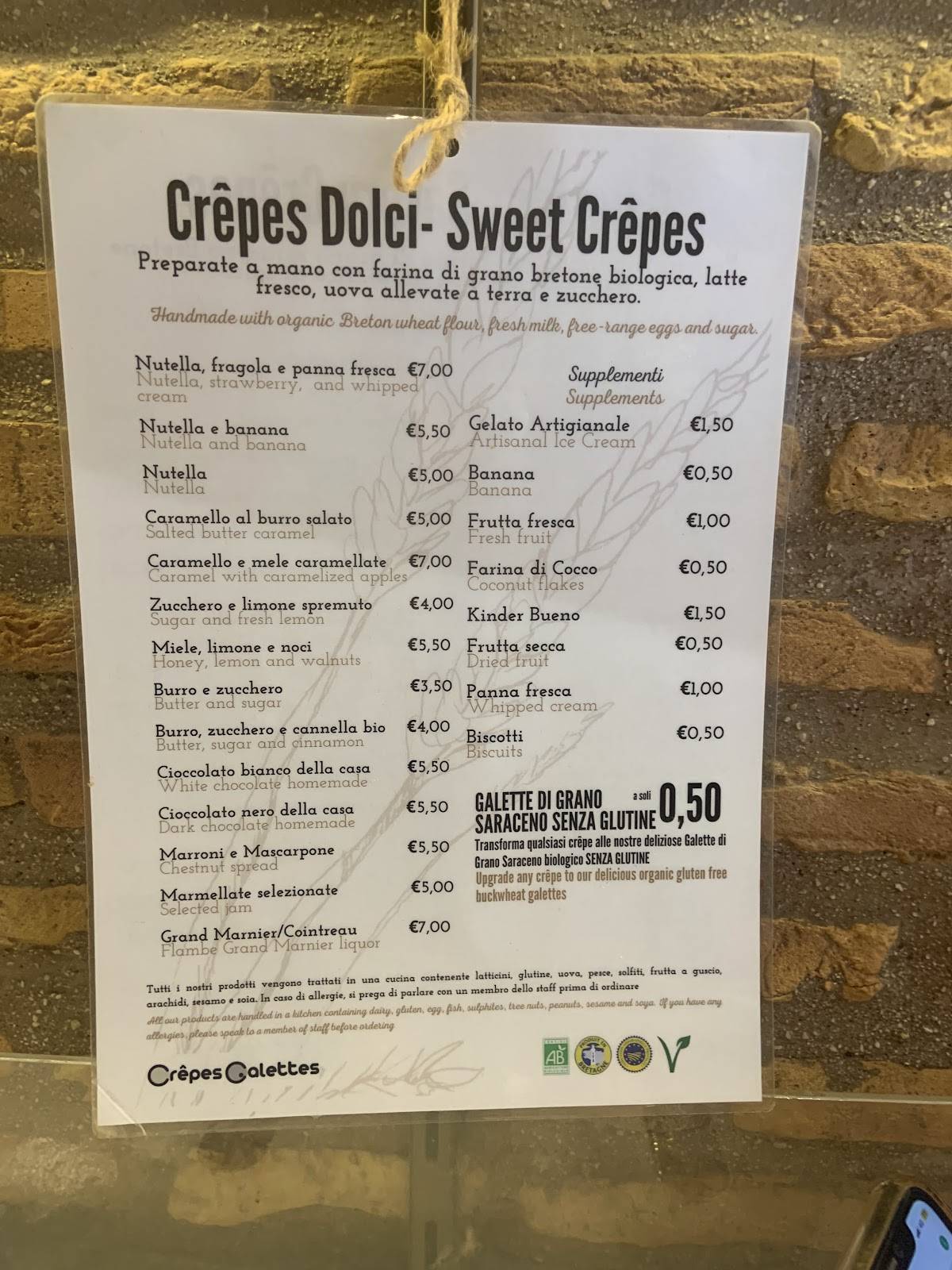 Menu di Crêpes Galettes 