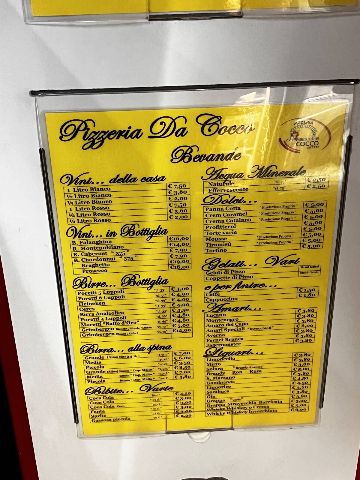 Menu di Pizzeria Da Cocco 