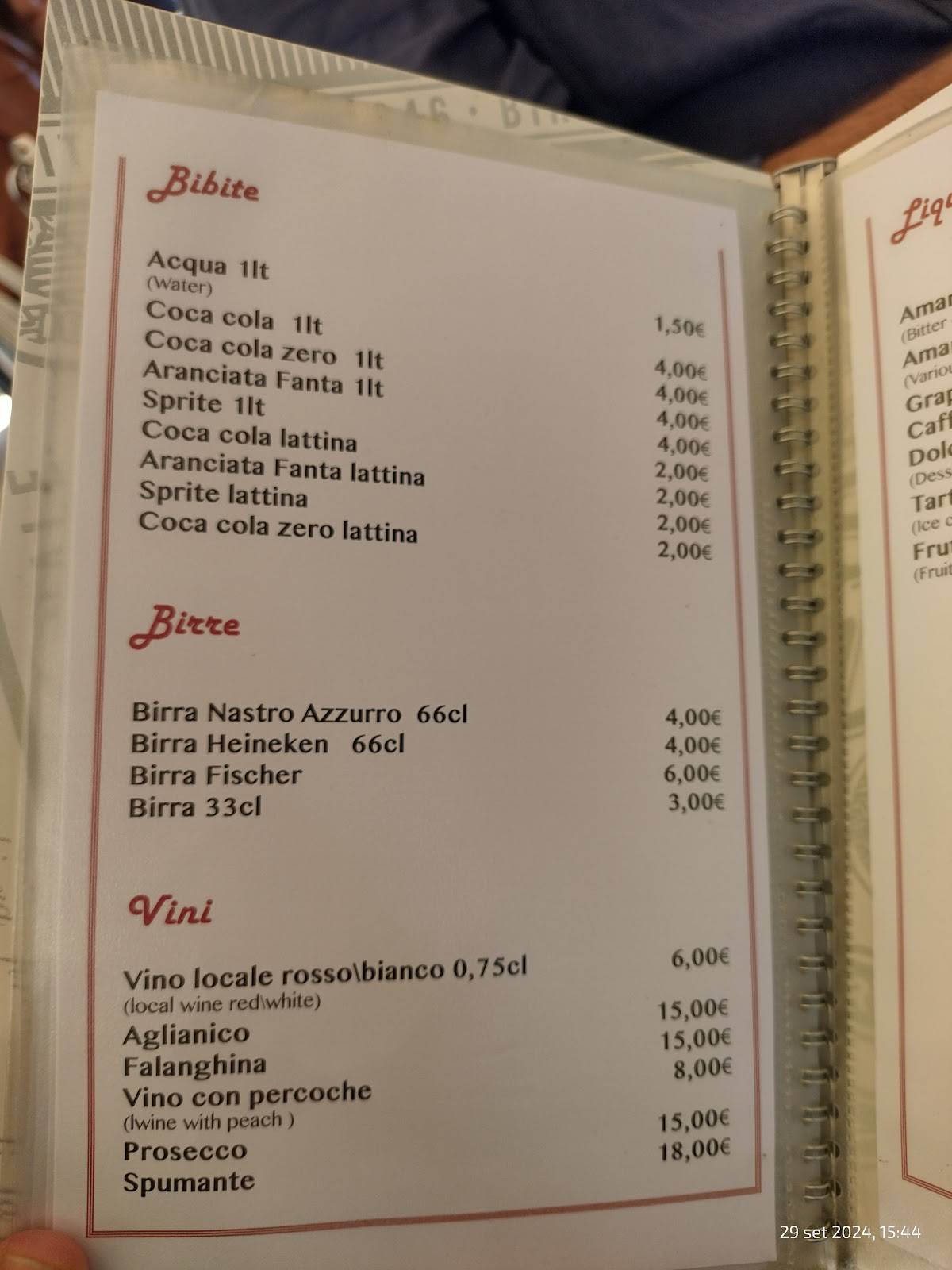 Menu di Ristorante pizzeria da Gighetto 