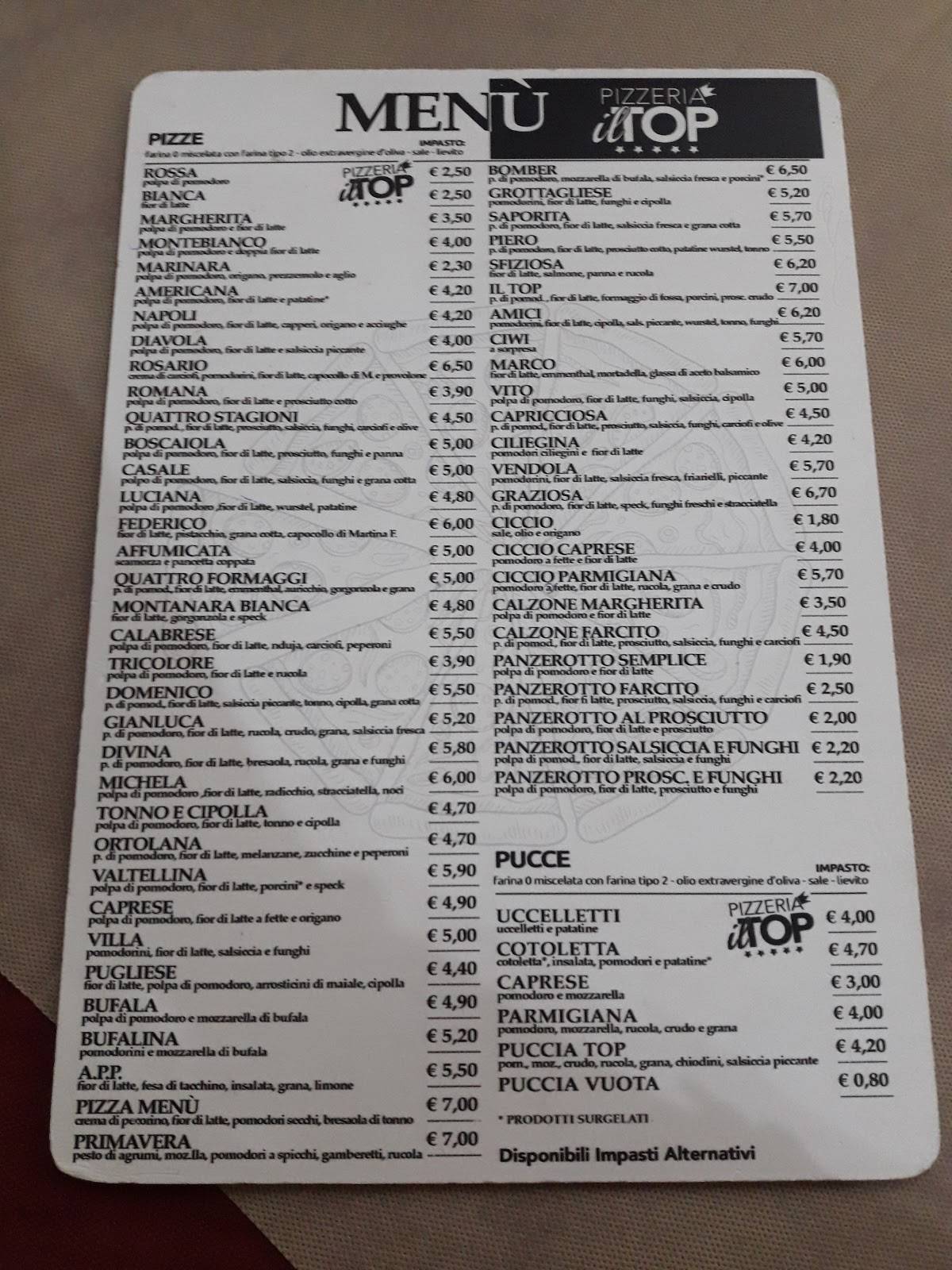 Menu di Pizzeria Il Top 