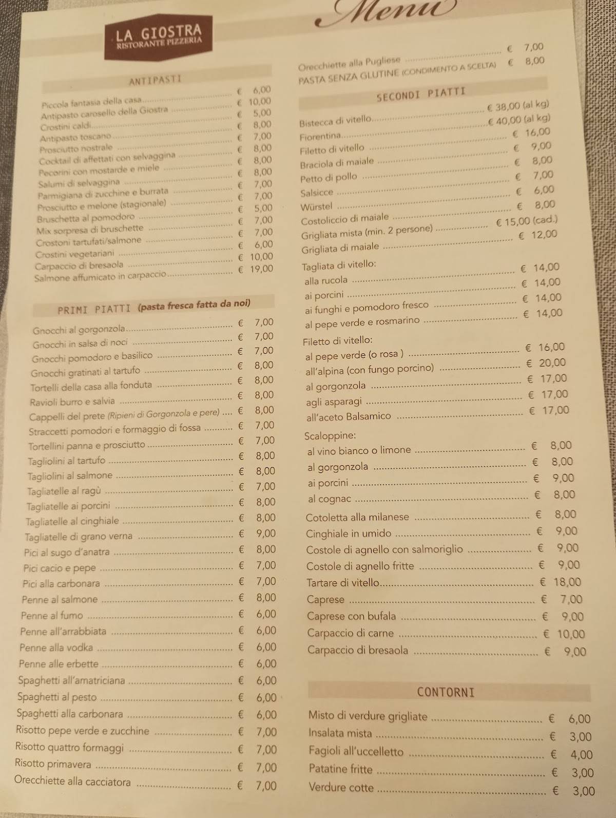 Menu di Ristorante La Giostra 