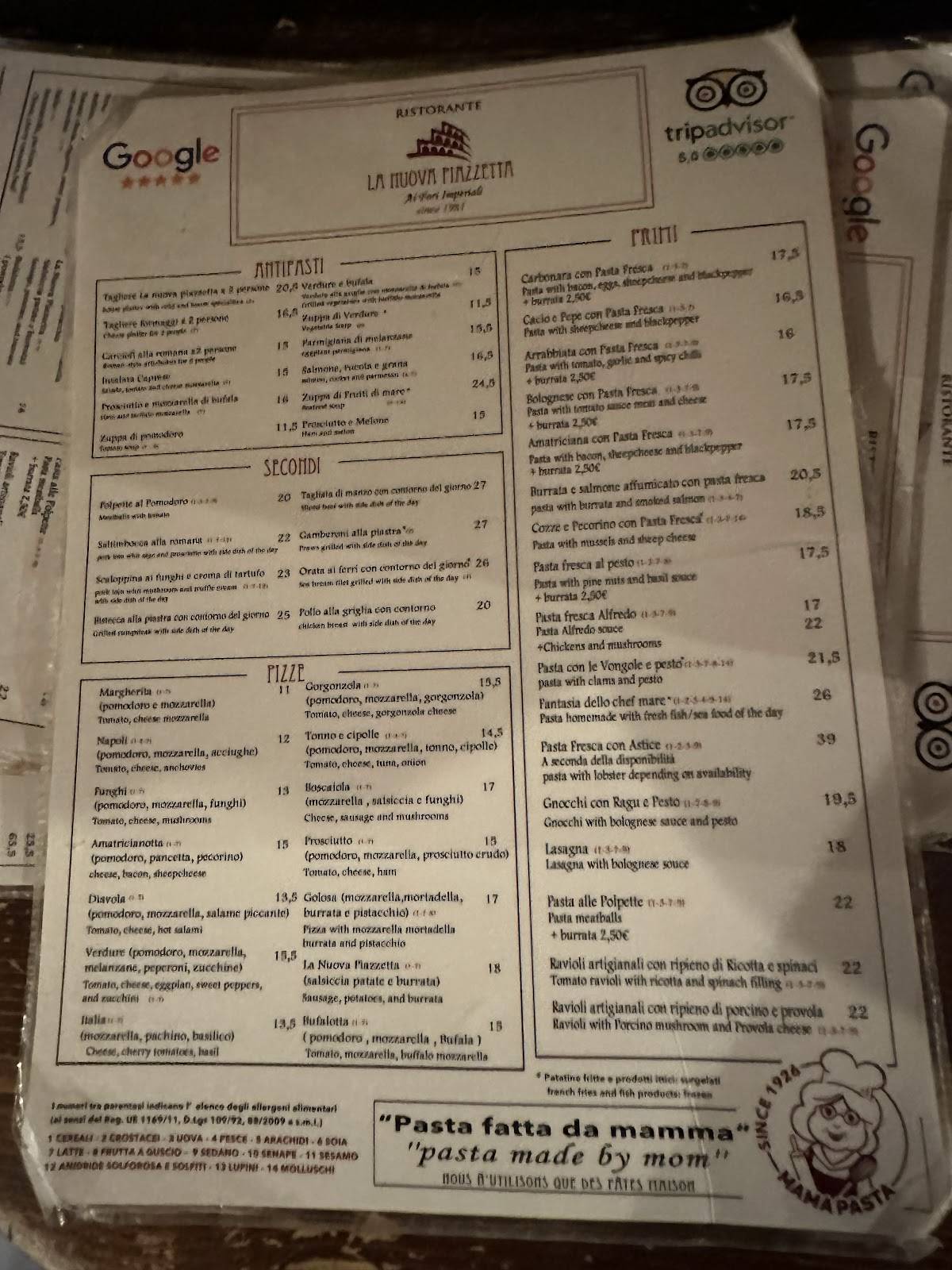 Menu di La Nuova Piazzetta 
