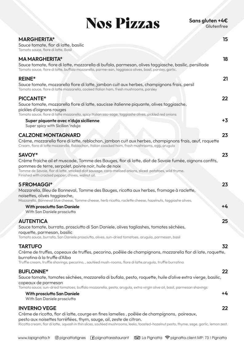 Menu de La Pignatta