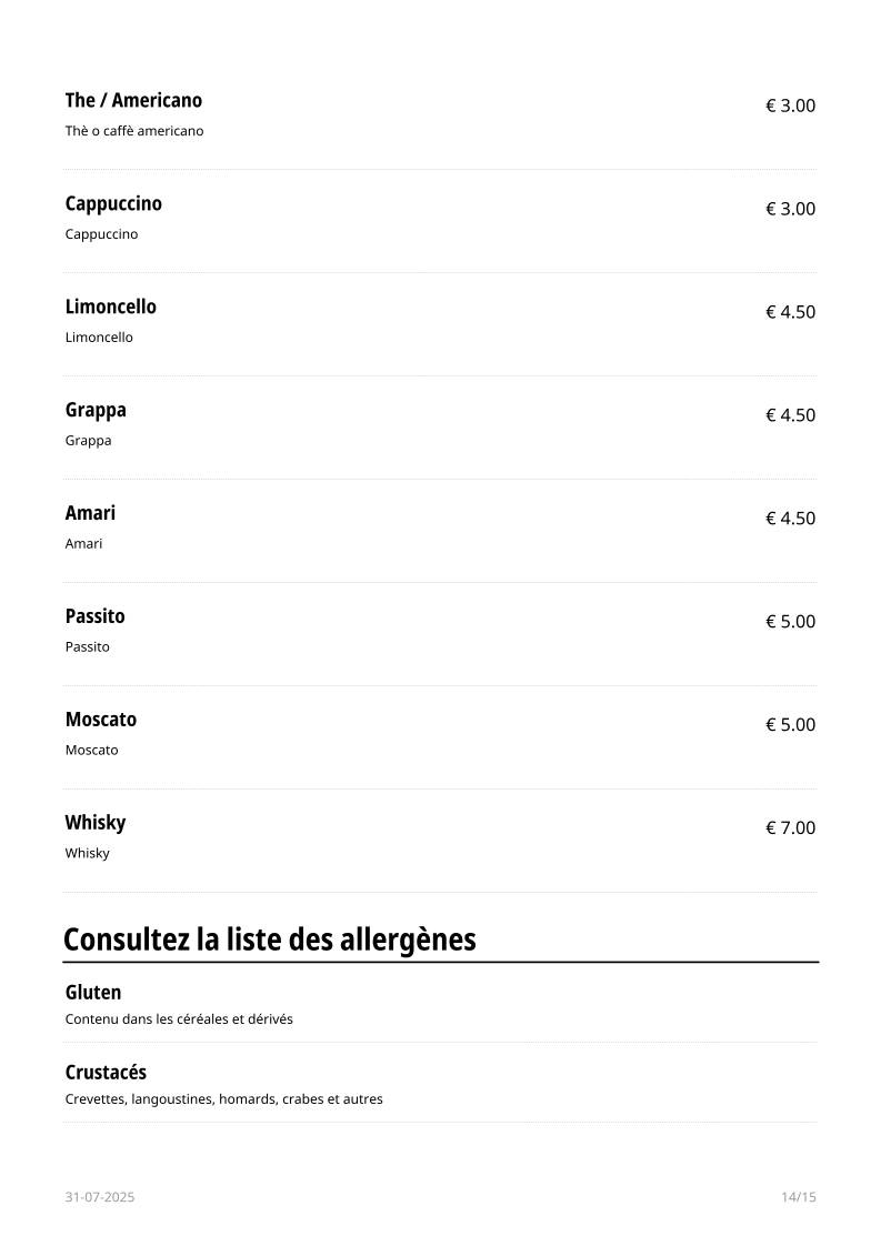 Menu di Le Maschere 