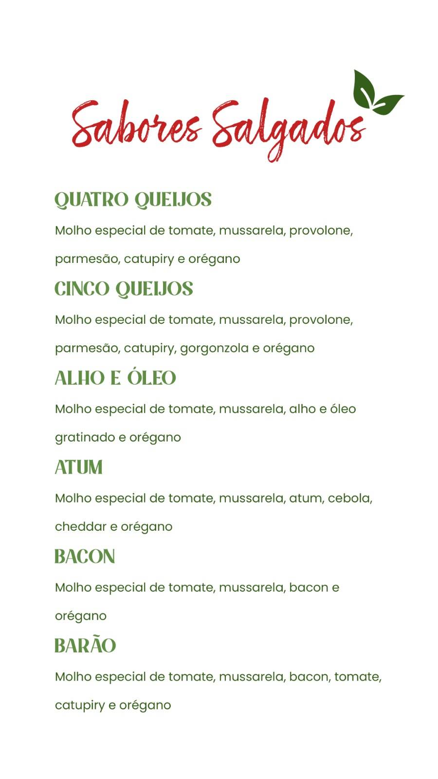 Manjericão Pizzas Delivery cardápio