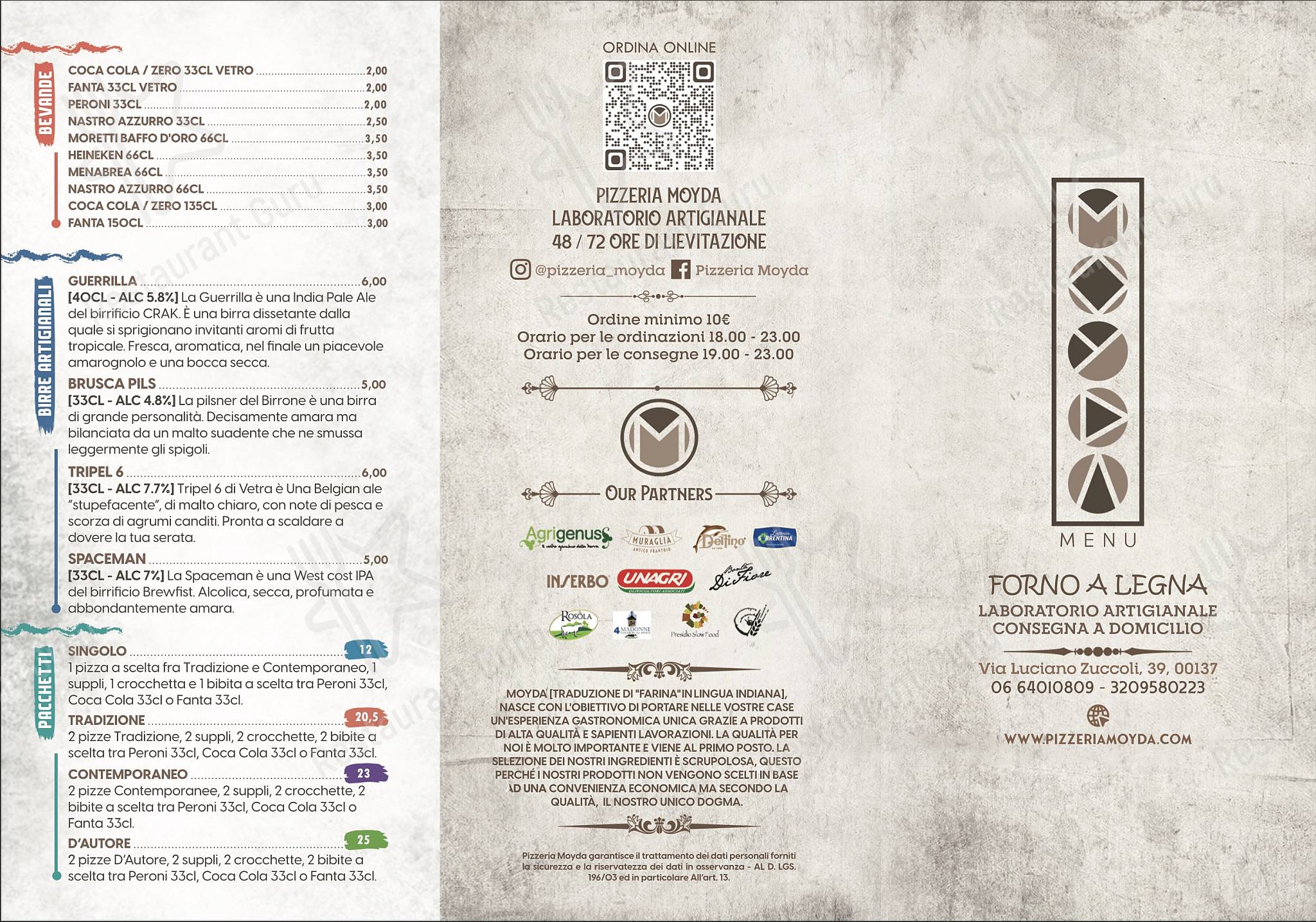 Menu di Pizzeria Moyda Asporto e Consegna a Domicilio 