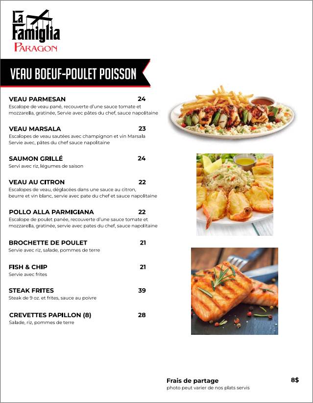 Menu de La Famiglia Paragon