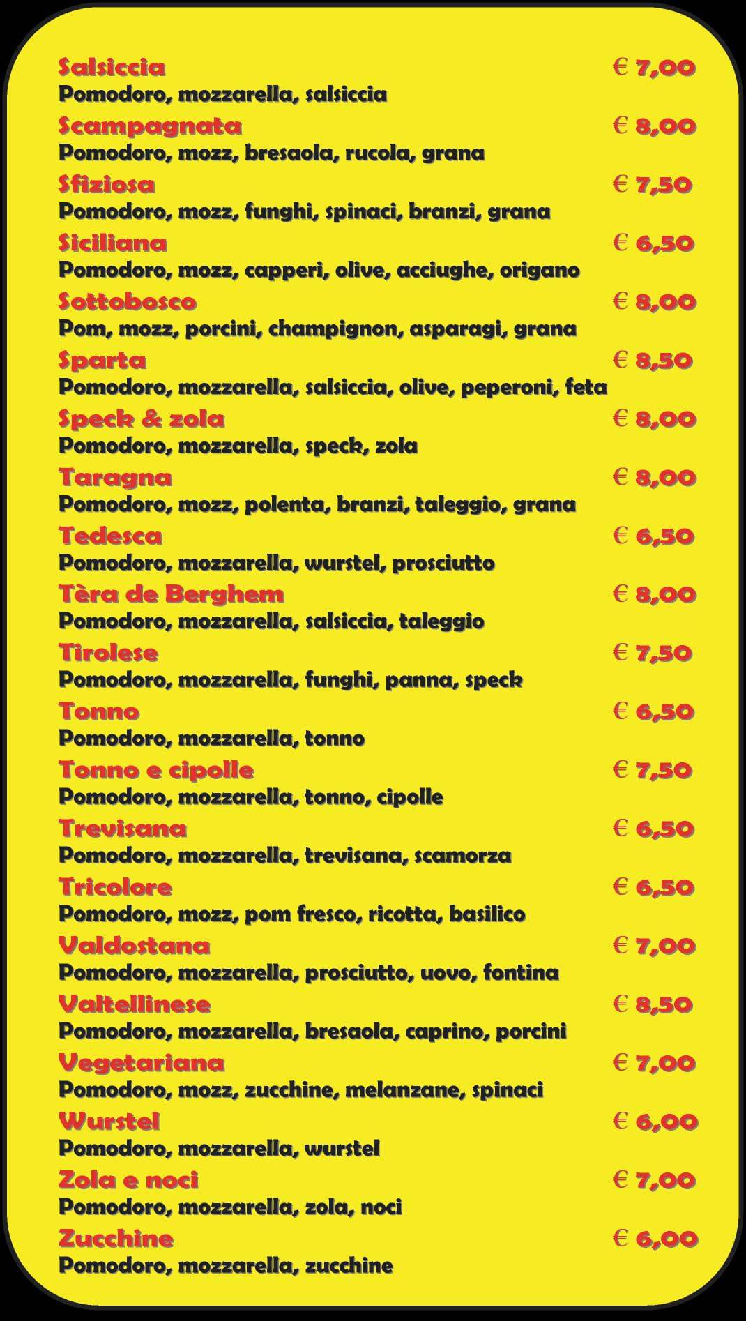 Menu di Pizza Chef 