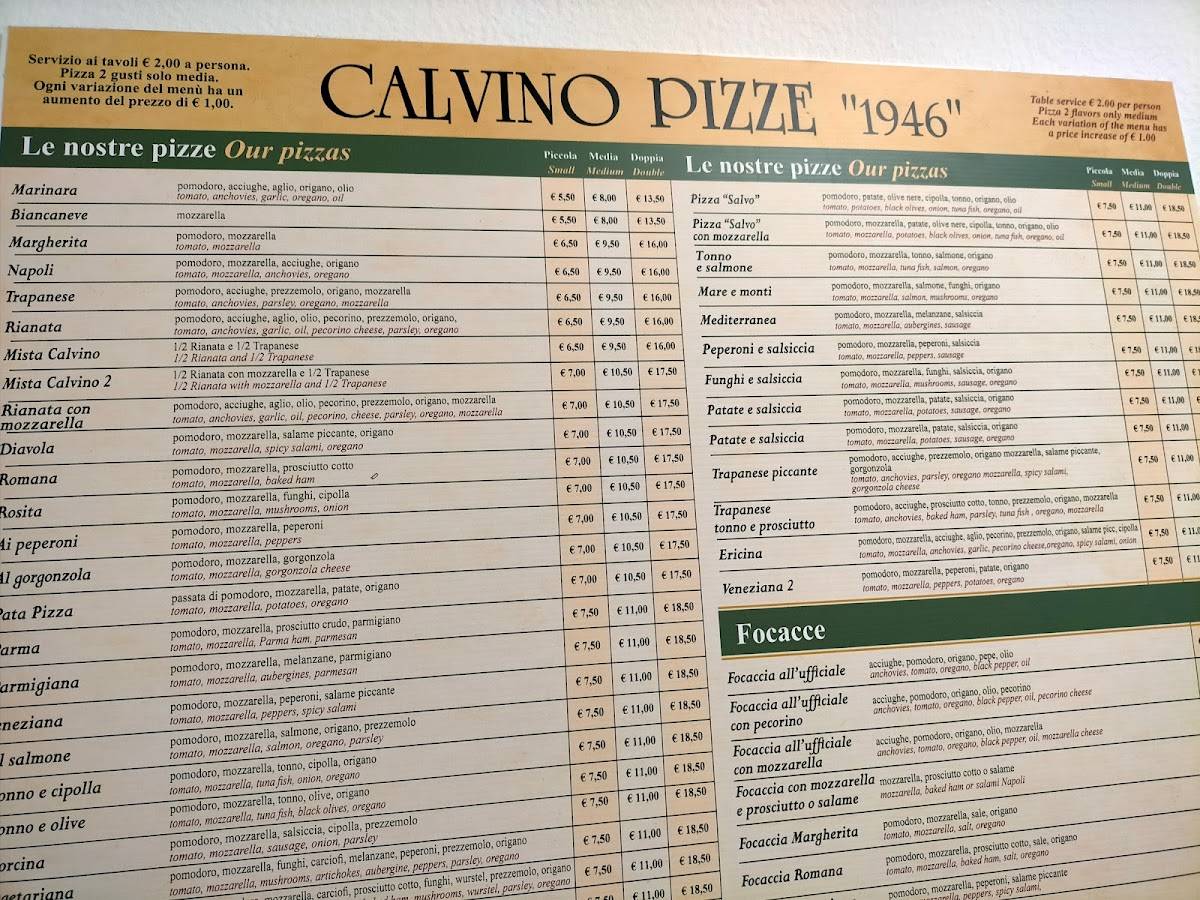 Menu di Pizzeria Calvino 