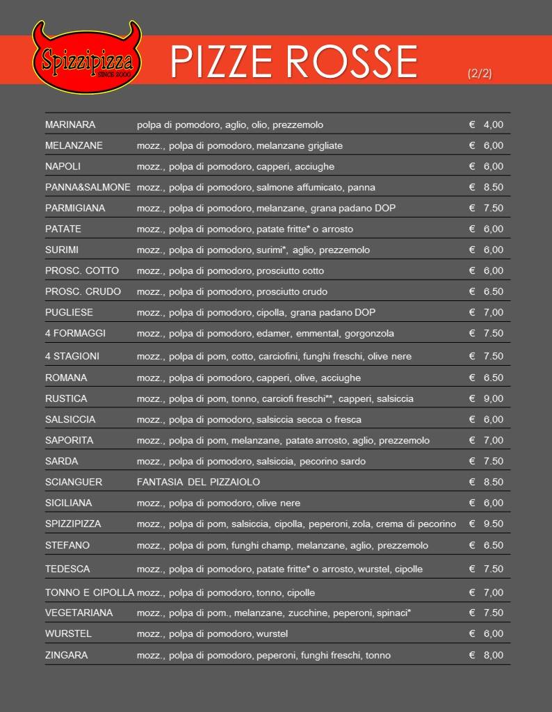 Menu di Pizzeria Spizzipizza Iglesias 