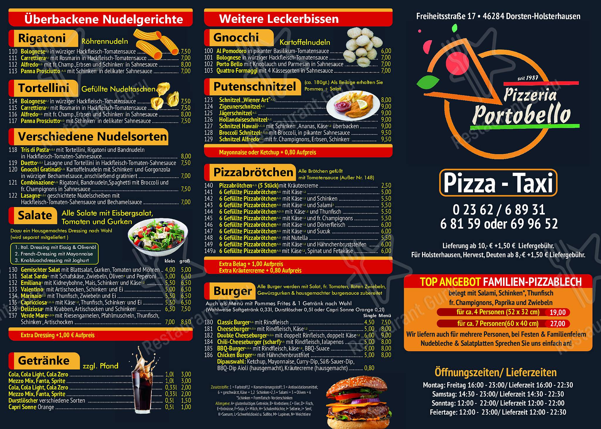 Speisekarte von Pizzeria Portobello, Dorsten