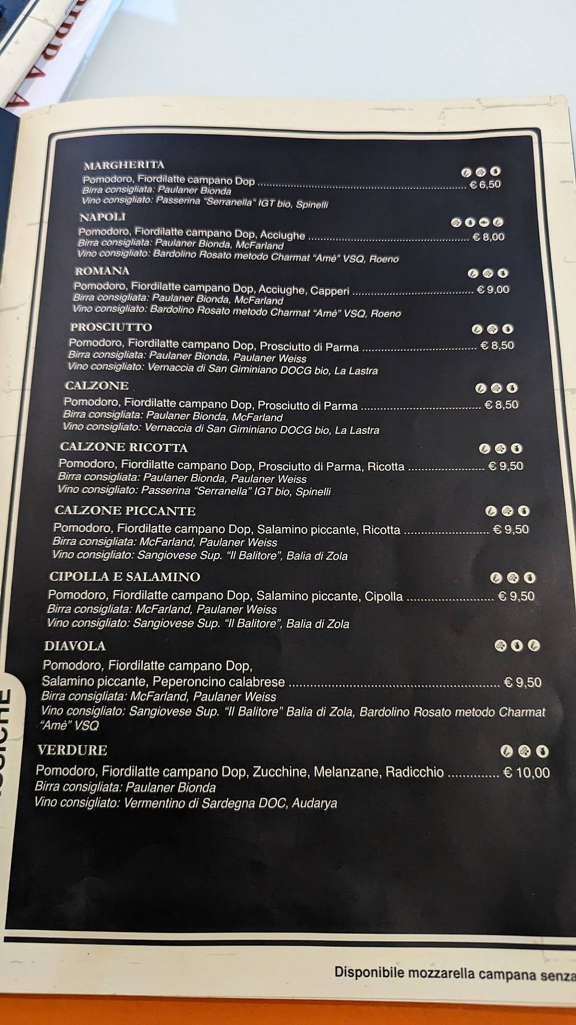 Menu di Pizzeria Ristorante Partenope 