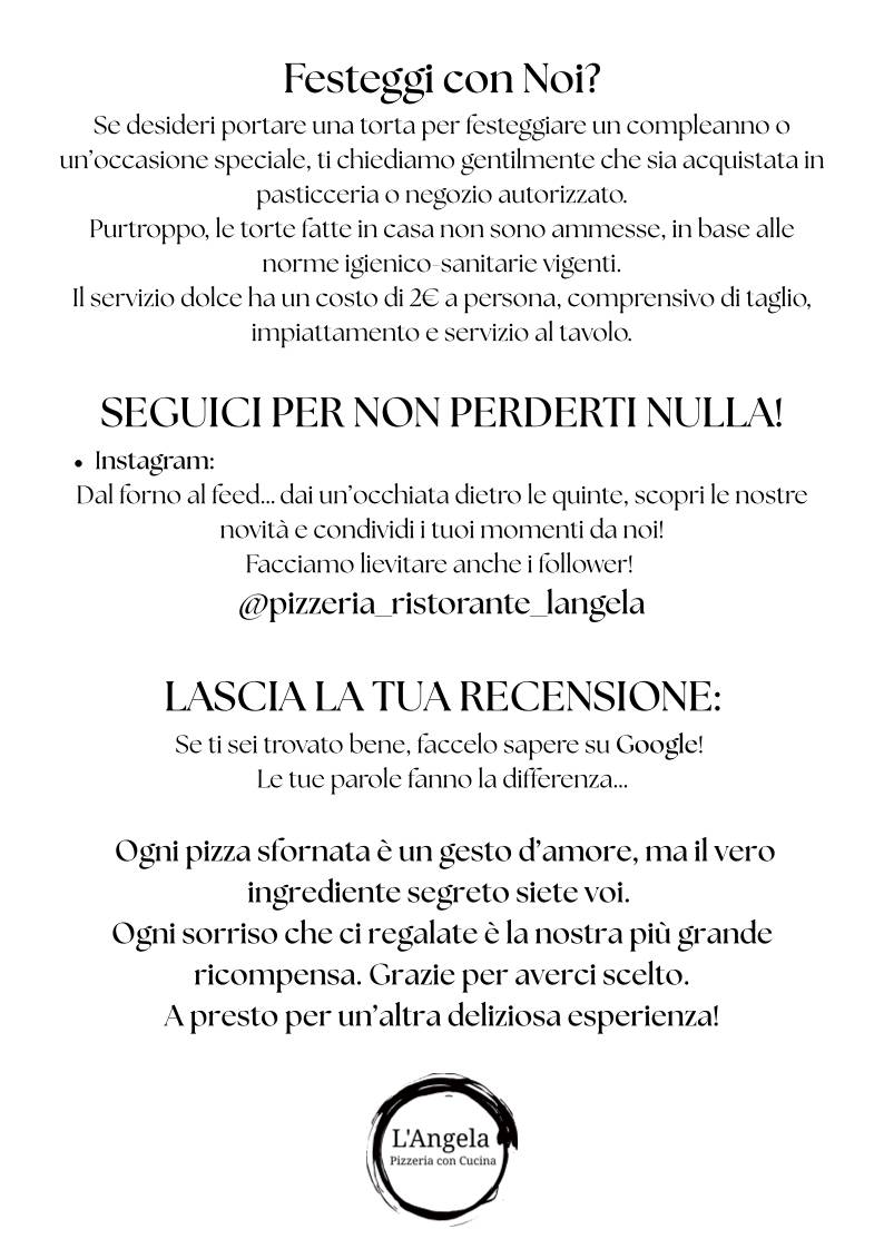 Menu di Pizzeria Ristorante l'Angela 