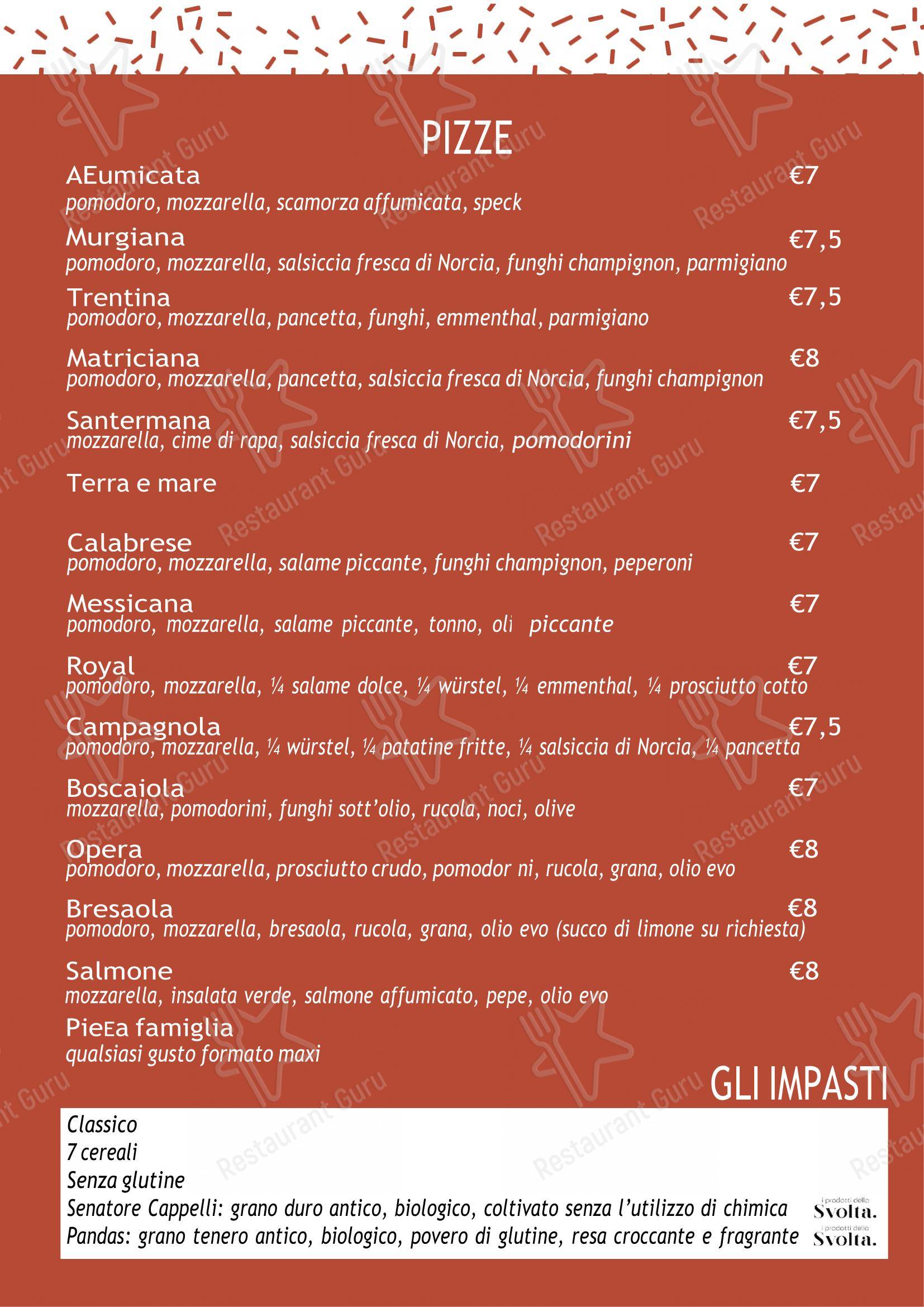 Menu per Pizzeria La Rustica ristorante