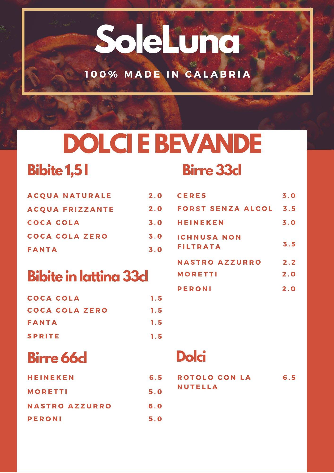 Menu di Soleluna pizza e fritti 