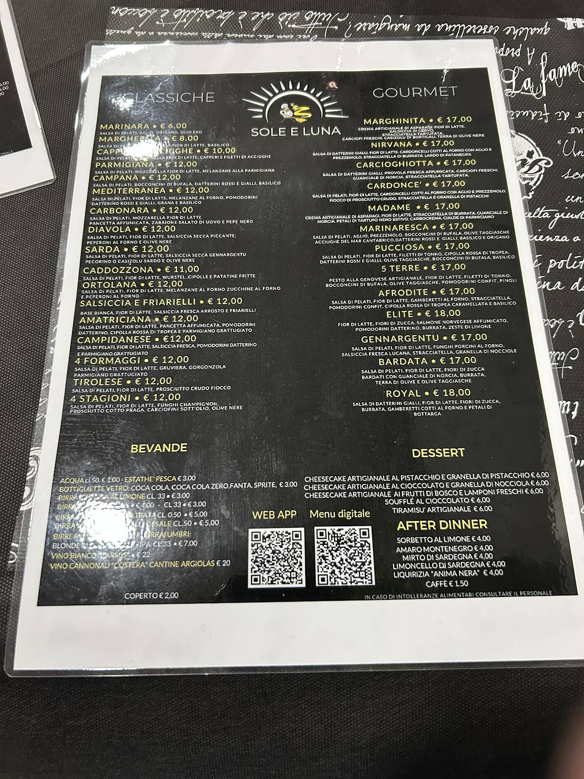 Menu di Pizzeria Sole e Luna Cagliari 