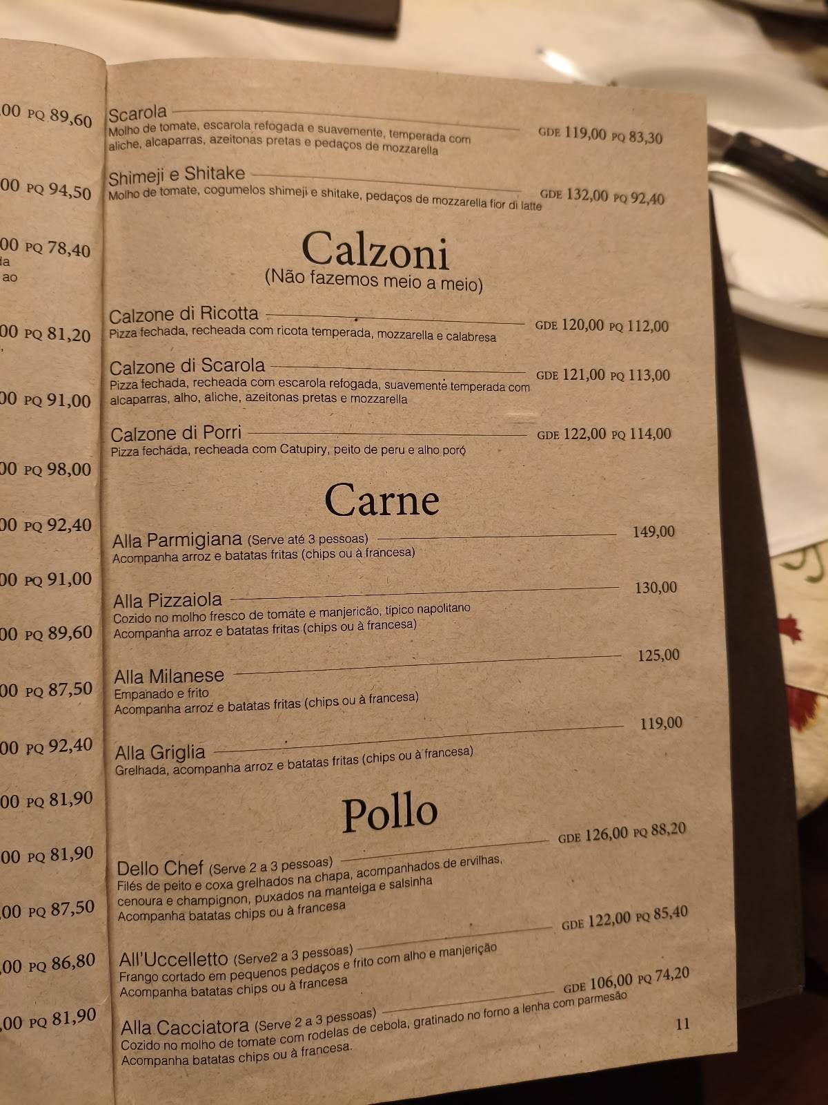 Speranza Moema cardápio