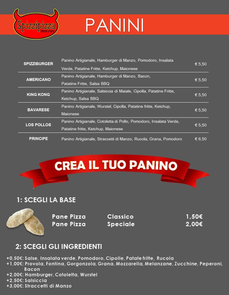 Menu di Pizzeria Spizzipizza Iglesias 