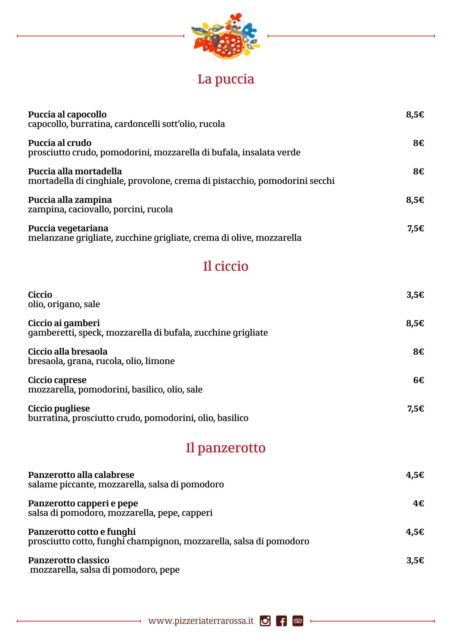 Menu di Pizzeria Terrarossa 