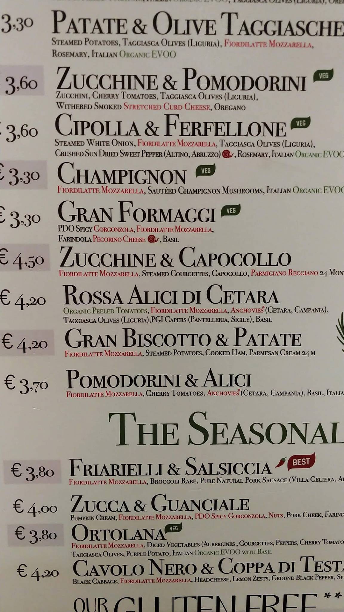 Menu di Trieste Pizza Mare 