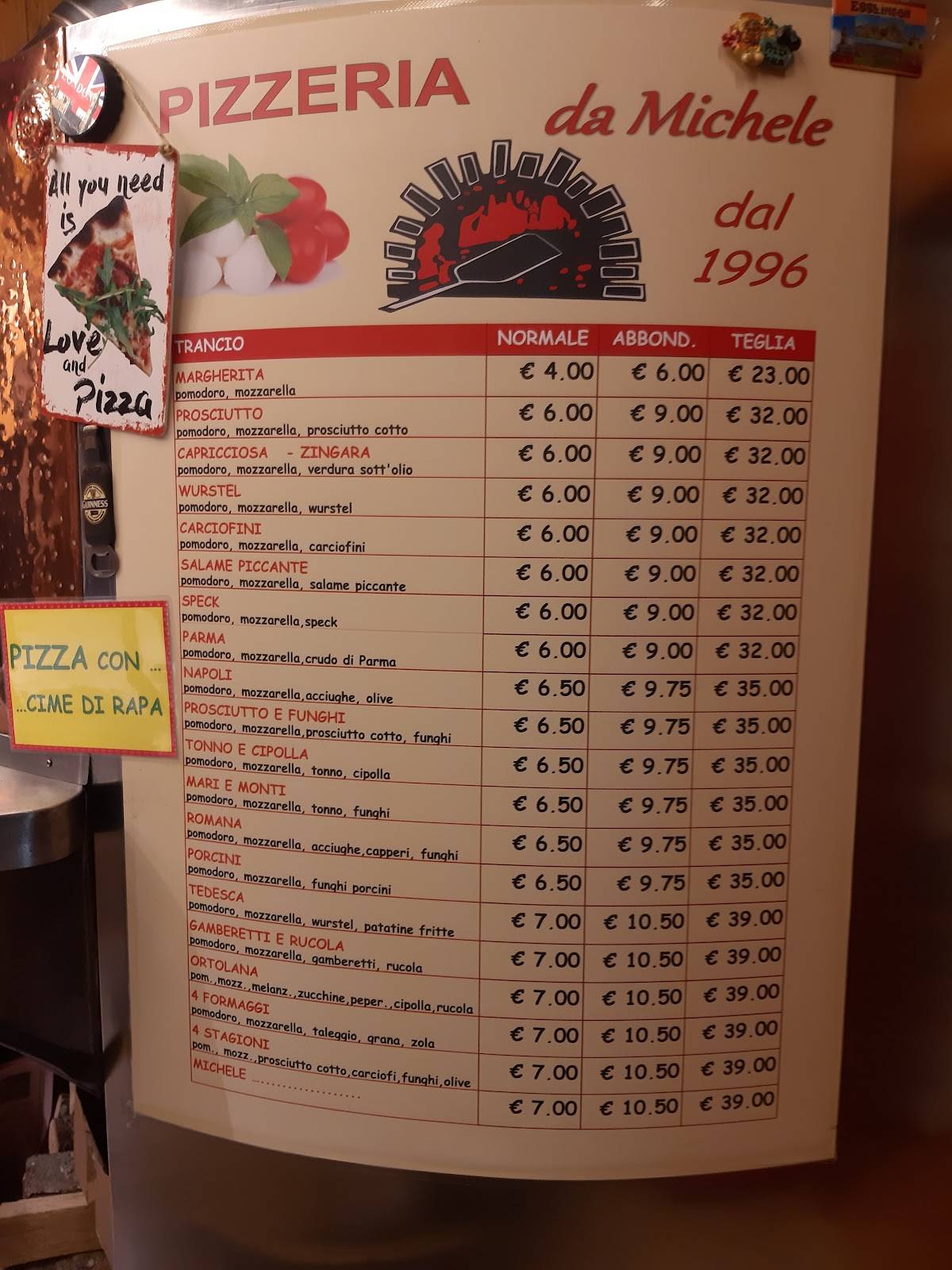 Menu di Pizza Forno A Legna 