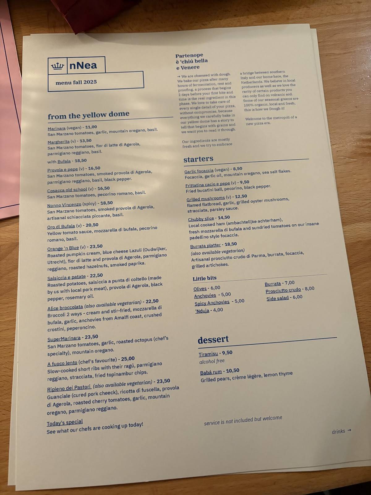 Menu de nNea Pizza