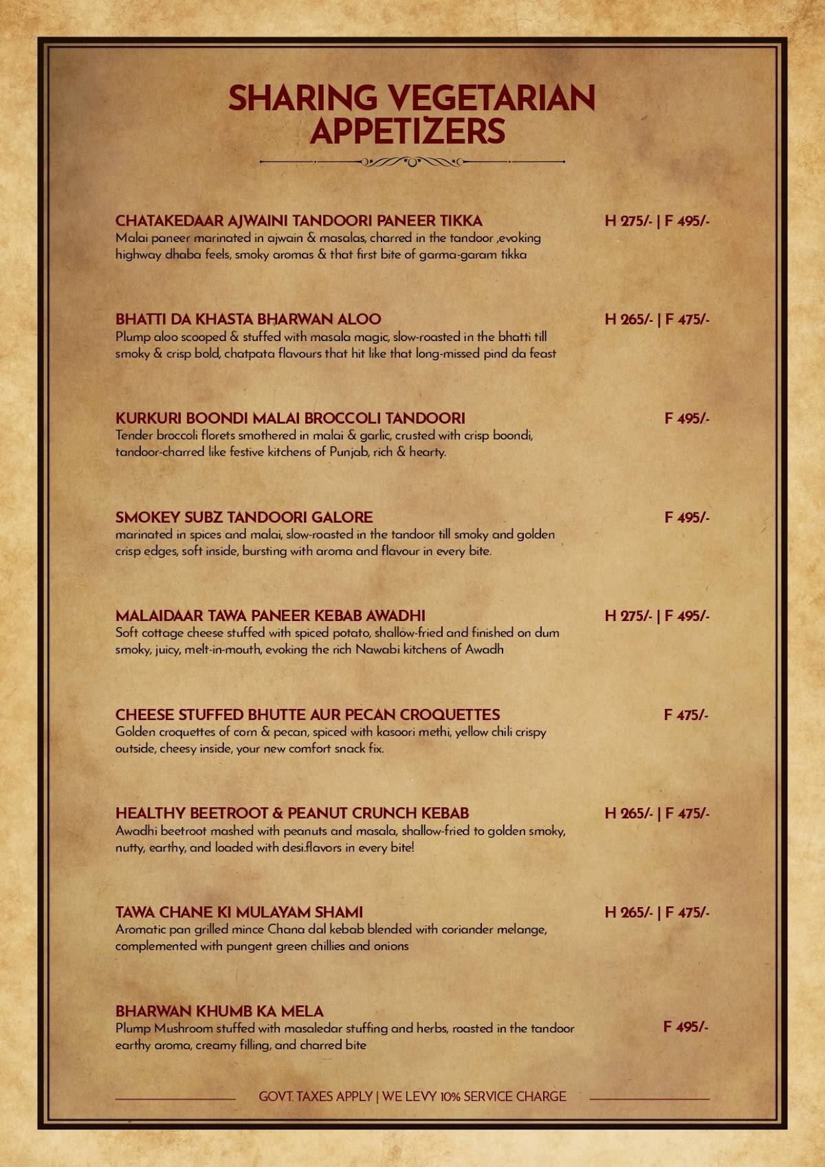 Plaka By Chef Ajay Chopra, Bengaluru menu